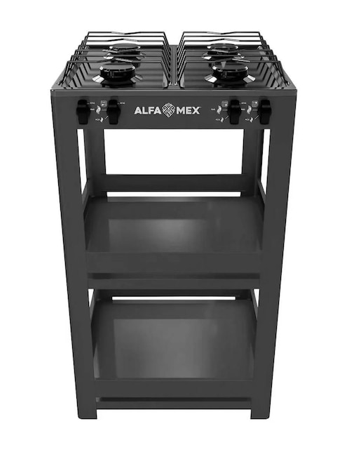 Parrilla de gas Alfamex 711-4-negro de acero inoxidable