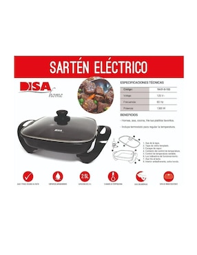 Sartén eléctrico con tapa Disa Home
