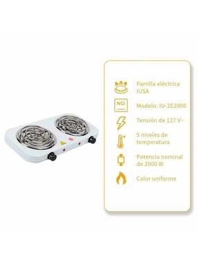 Parrilla eléctrica Iusa IU-2E2000 de acero