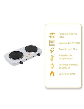 Parrilla eléctrica Iusa IU-2D2000 de acero