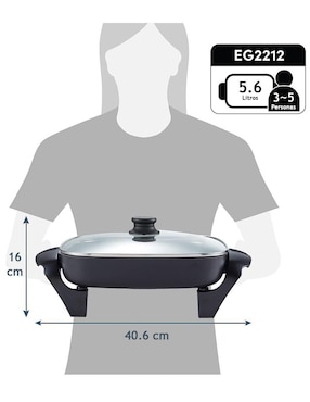Sartén eléctrico con tapa Elite Gourmet de aluminio