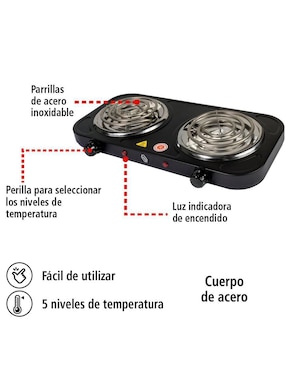 Parrilla eléctrica Iusa IU-2E2000 de acero