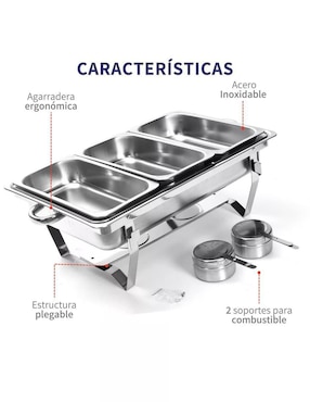 Chafer bufetera de acero inoxidable 3 compartimentos