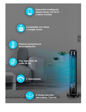 Ventilador de torre Blue Fan con control remoto 3 velocidades