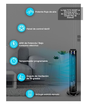 Ventilador de torre Blue Fan con control remoto 3 velocidades