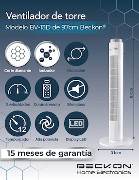Ventilador de torre Beckon con control remoto 3 velocidades