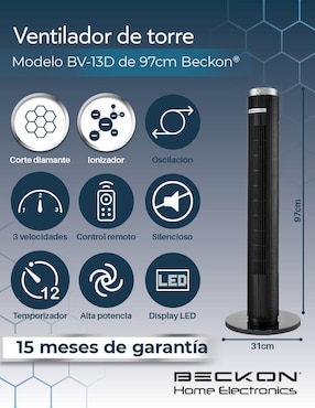 Ventilador de torre Beckon con control remoto 3 velocidades