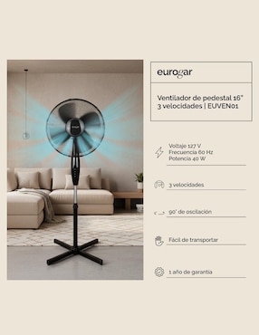 Ventilador de pedestal Eurogar 3 velocidades