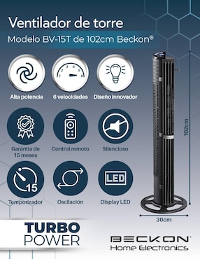 Ventilador de torre beckon con control remoto 6 velocidades