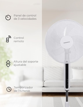 Ventilador de pedestal Daewoo con control remoto 3 velocidades