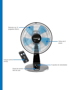Ventilador de pedestal Rowenta con control remoto 5 velocidades