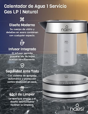 Tetera infusora Naesi de vidrio