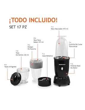 Set licuadora personal Elite Gourmet EPB-1800A 1 velocidad