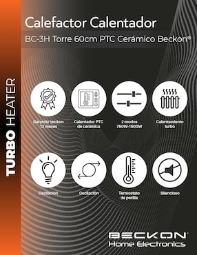 Calefactor torre cerámico eléctrico Beckon de 127 V