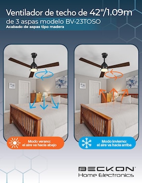 Ventilador de techo Beckon con control remoto 6 velocidades