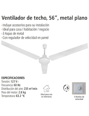 Ventilador de techo Iusa con control remoto 5 velocidades