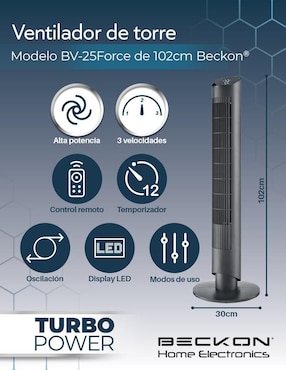 Ventilador de torre Beckon con control remoto 3 velocidades