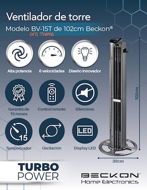 Ventilador de torre Beckon con control remoto 6 velocidades