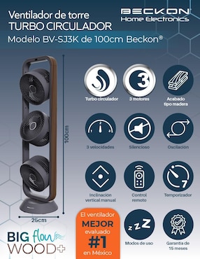 Ventilador de torre Beckon con control remoto 3 velocidades