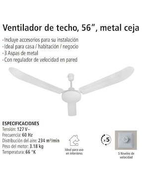Ventilador de techo Iusa con control remoto 5 velocidades