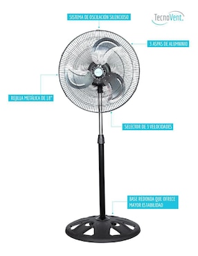 Ventilador de pedestal Tecno Vent 3 velocidades