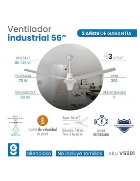 Set ventilador de techo Igoto con control remoto 5 velocidades