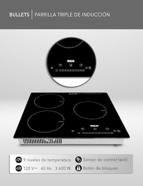 Parrilla de inducción Rca RC-12A6 de cristal templado