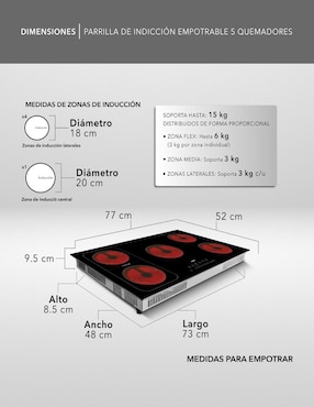 Parrilla de inducción Rca RC-12A15 de cristal templado