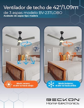 Ventilador de techo Beckon con control remoto 6 velocidades