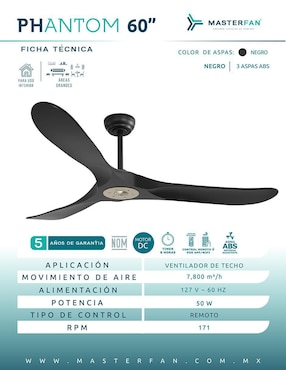 Ventilador de techo Masterfan con control remoto 3 velocidades