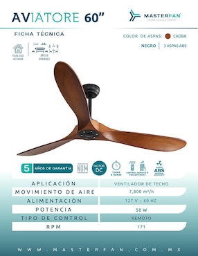 Ventilador de techo Masterfan con control remoto 3 velocidades