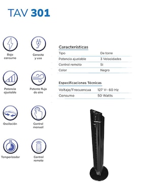 Ventilador de torre Symphony con control remoto 3 velocidades