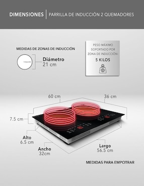 Parrilla de inducción Rca rc-12e2 de vidrio templado
