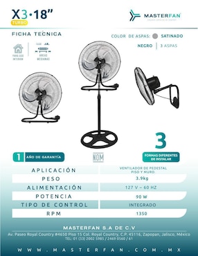 Ventilador 3 en 1 Masterfan 3 velocidades