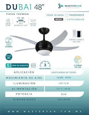 Ventilador de techo Masterfan con control remoto 3 velocidades
