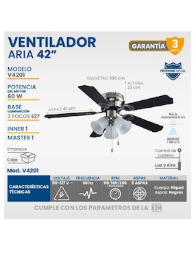 Set ventilador de techo Igoto 3 velocidades