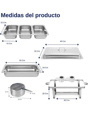 Chafer bufetera de acero inoxidable Bluelander 3 compartimentos
