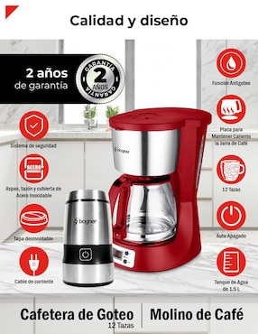 Set cafetera de goteo Bogner + molino BDCM12R-BCG01