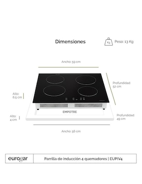 Parrilla de inducción Avera EUPIV4 de vidrio templado