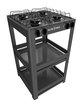 Parrilla de gas Alfamex 711-4-negro de acero inoxidable