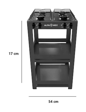 Parrilla de gas Alfamex 711-4-negro de acero inoxidable