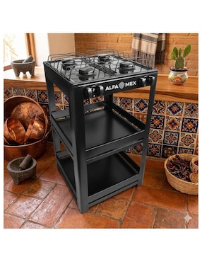 Parrilla de gas Alfamex 411-4-negro de acero porcelanizado