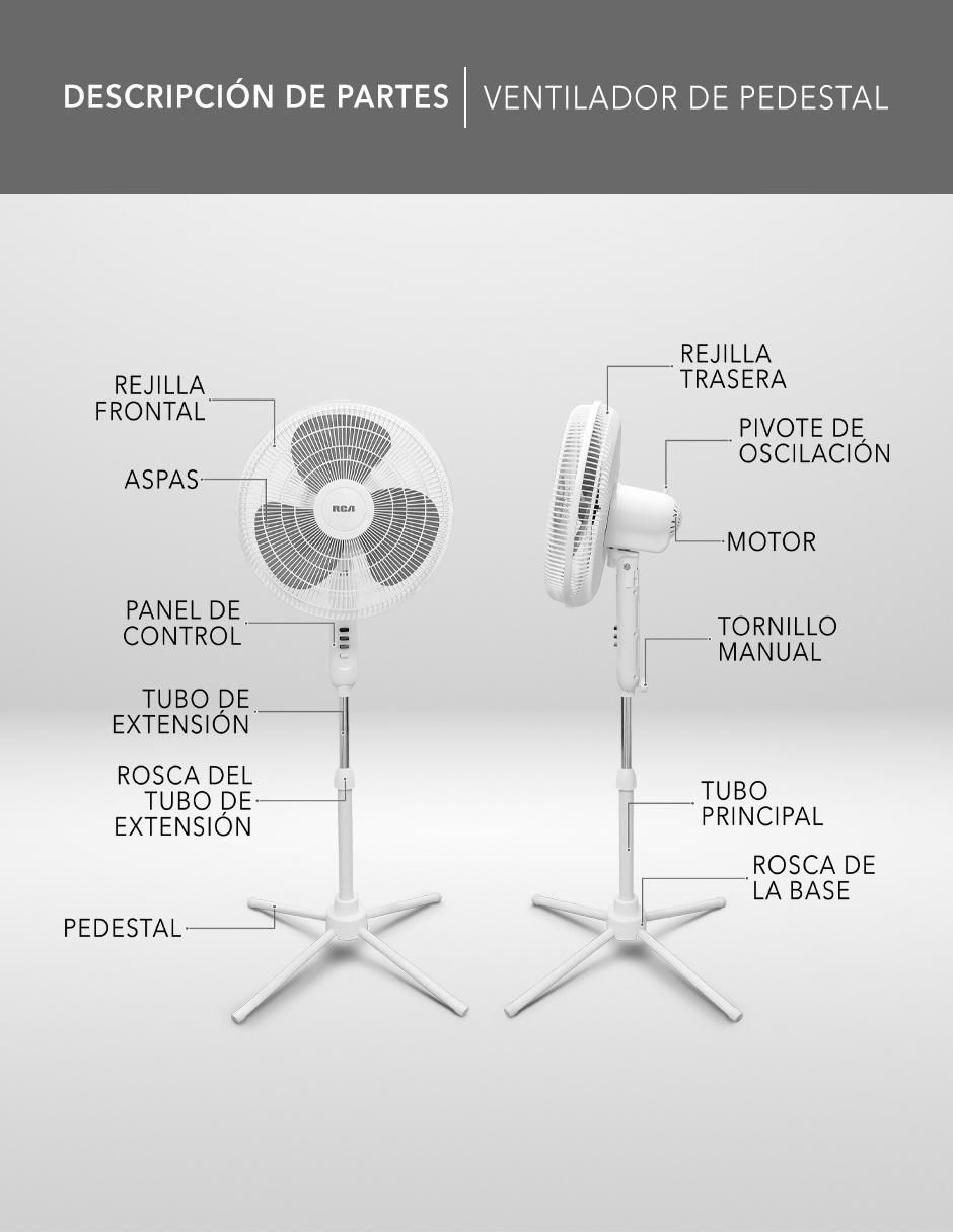 Ventilador de pedestal con control remoto 3 velocidades 4