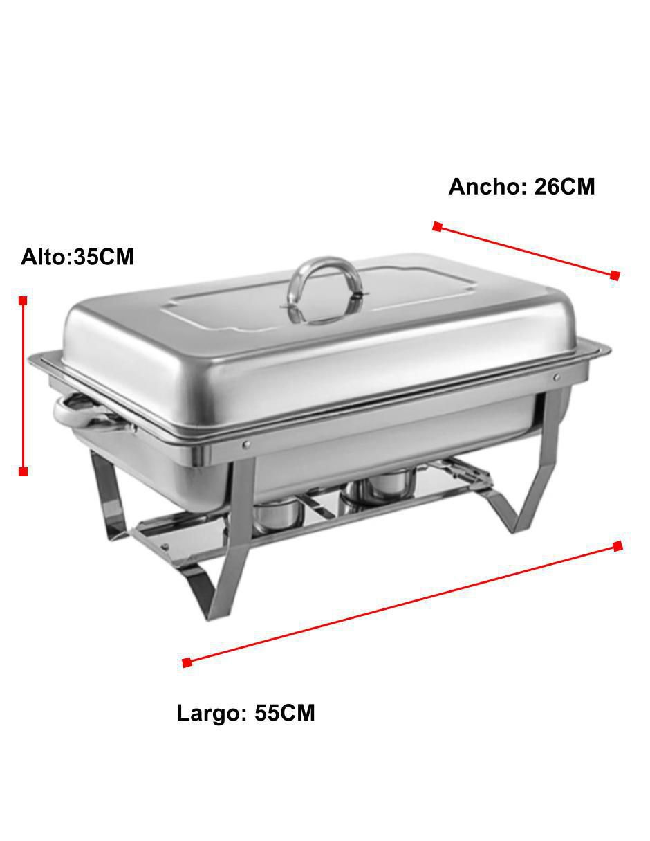 Chafer bufetera de acero inoxidable recangular 1/2 2 compartimentos 3