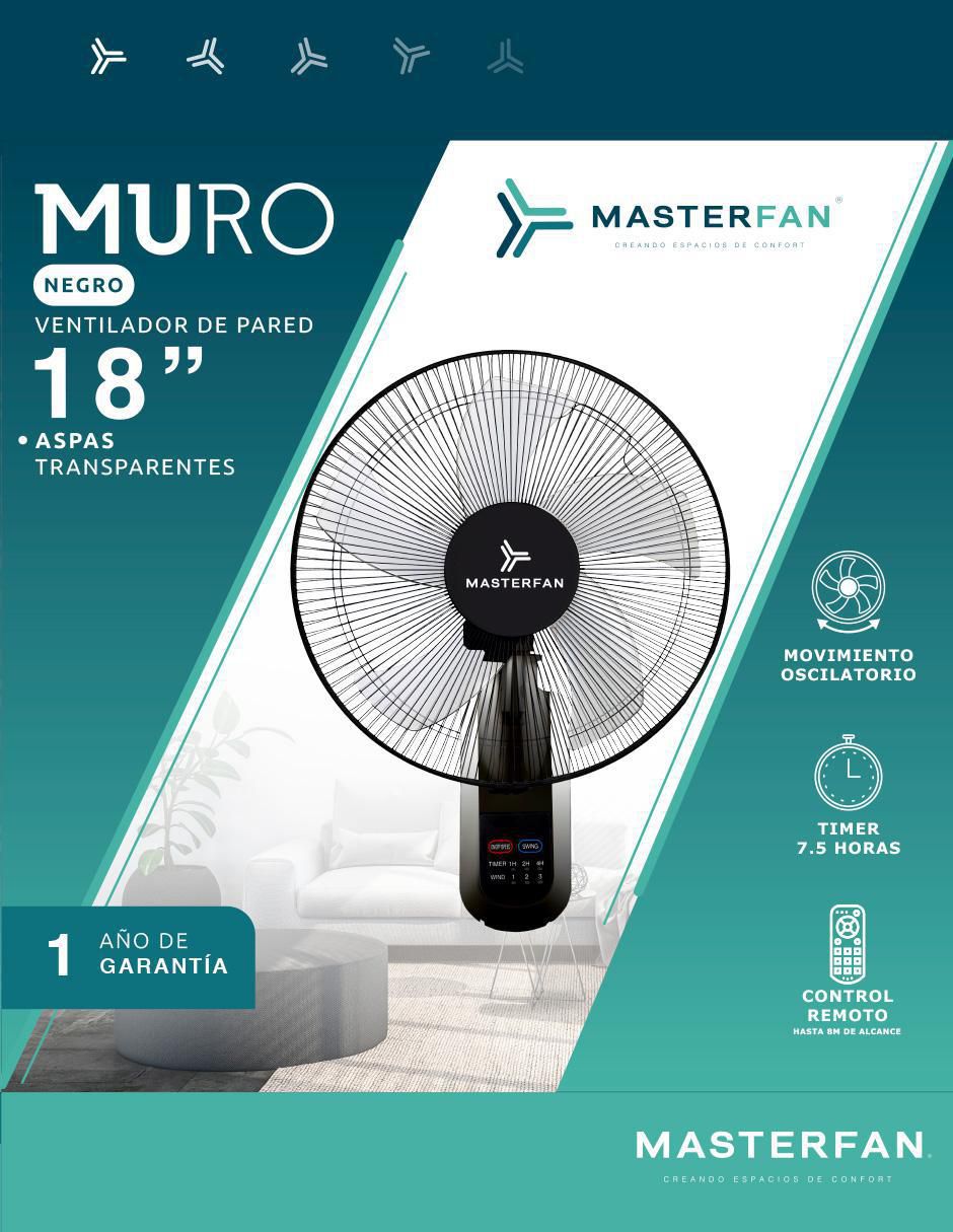 Ventilador de pared con control remoto 3 velocidades 4