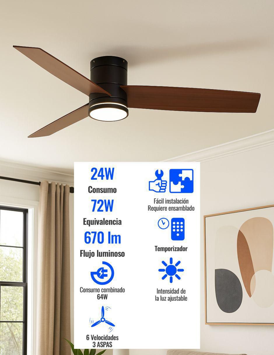 Ventilador de techo con control remoto 6 velocidades 2