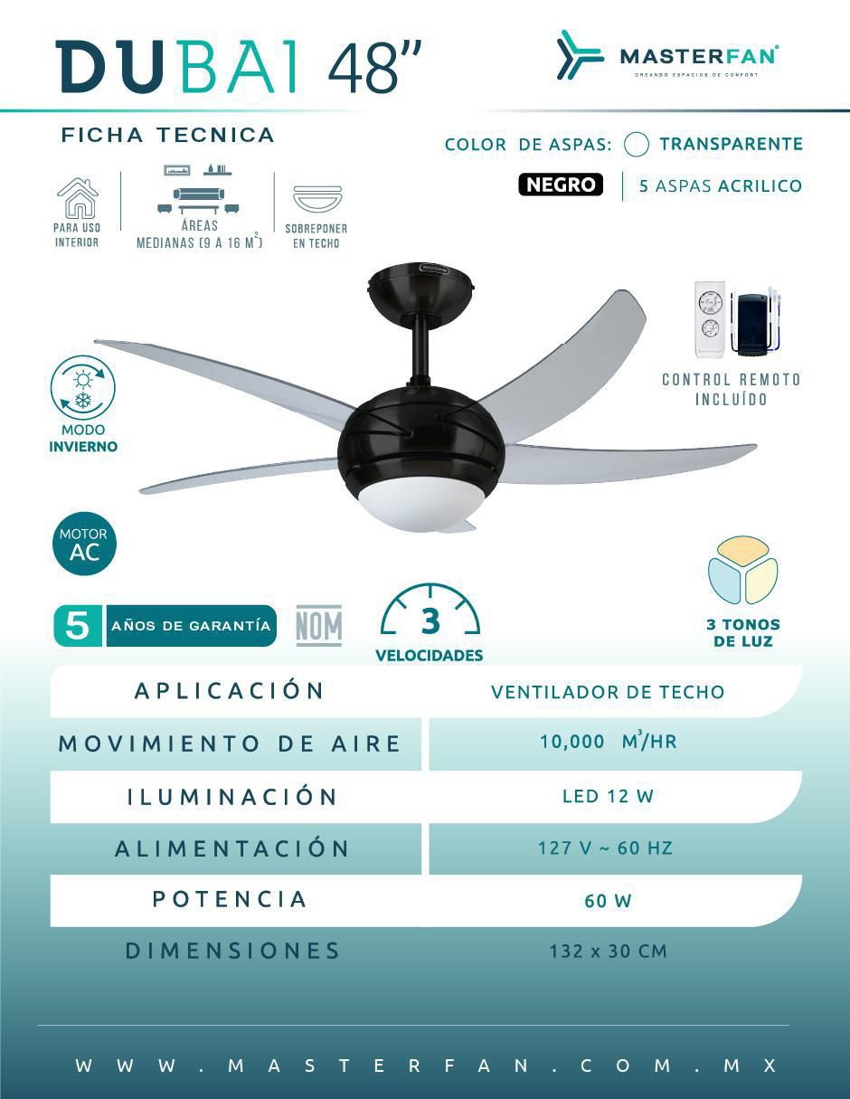 Ventilador de techo con control remoto 3 velocidades 5
